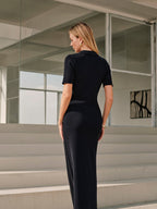 Metal Button Collar Midi Dress