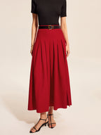 Cotton & Linen Pleated Slit Skirt