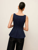 Zip-Front Denim Peplum Top