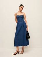 Sweetheart Collar Denim Dress