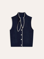 Tie Neck Contrast Trim Button Sweater Vest