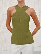Halter Cross-Over Collar Tank Top