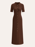 Metal Button Collar Midi Dress