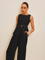 Cotton & Linen Tie-Back Vest With Pockets Pants Set