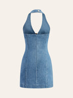 Halter Neck Buckle Detail Denim Dress