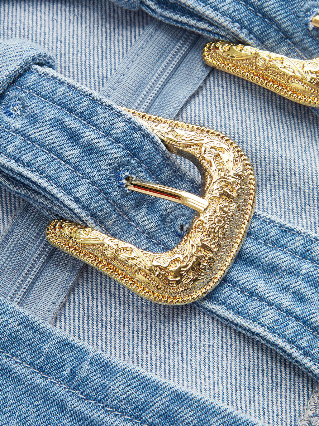 Halter Neck Buckle Detail Denim Dress