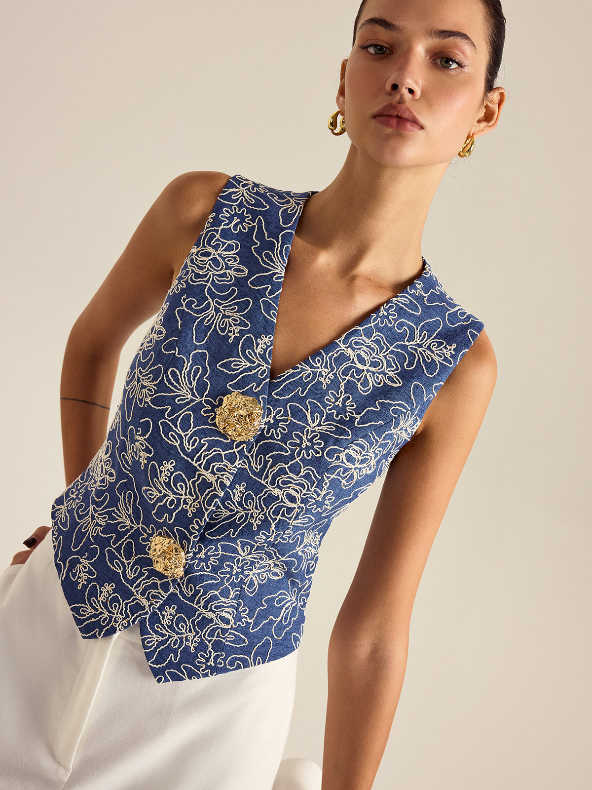 Floral Embroidered Vest