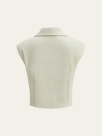 Linen Blend Cropped Blouse with Cross Wrap Detail