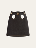 Metal Decor Cut-Out Denim Mini Skirt