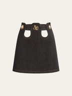 Metal Decor Cut-Out Denim Mini Skirt