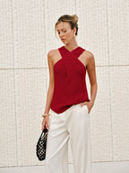 Halter Cross-Over Collar Tank Top