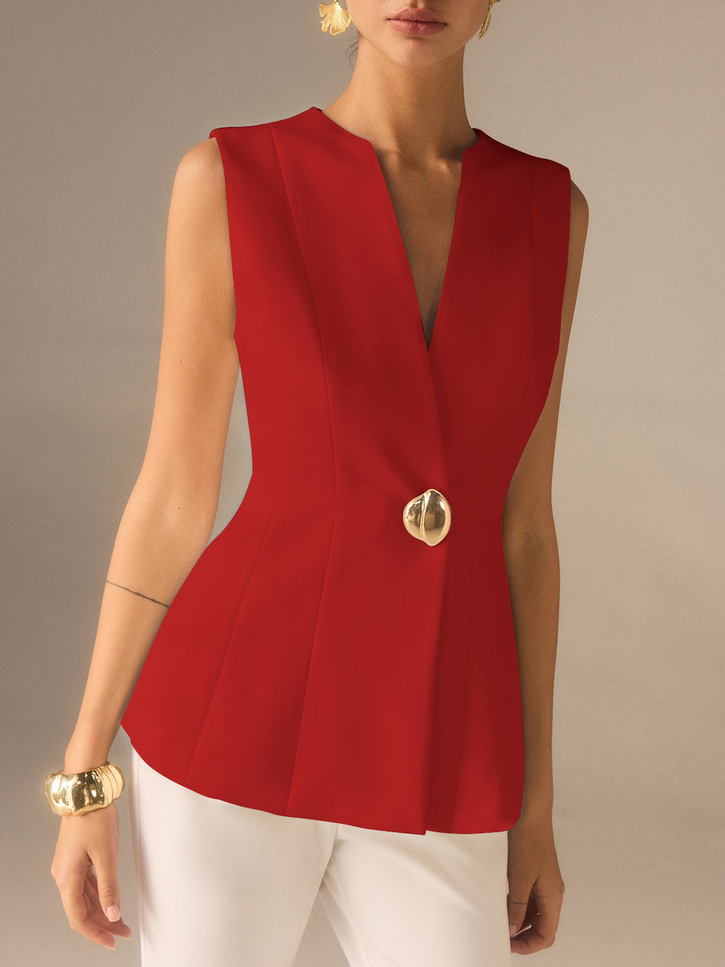 Single Button V-Neck Vest