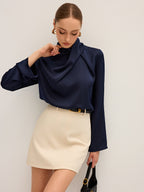Satin Draped High Neck Blouse