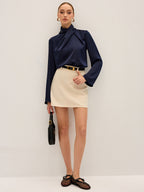 Satin Draped High Neck Blouse