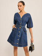 Pocketed Belted Denim Dress