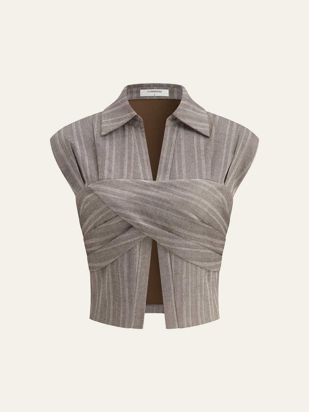 Linen Blend Cropped Blouse with Cross Wrap Detail