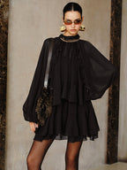 Tiered Ruffle Chiffon Mini Dress Set with Liner