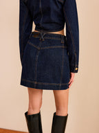 Metal Button Denim Mini Skirt