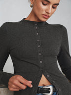 Mock Neck Button Long Sleeve T-Shirt