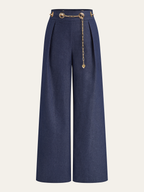 Wide-Leg Chain Jeans Pants