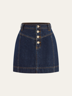 Metal Button Denim Mini Skirt