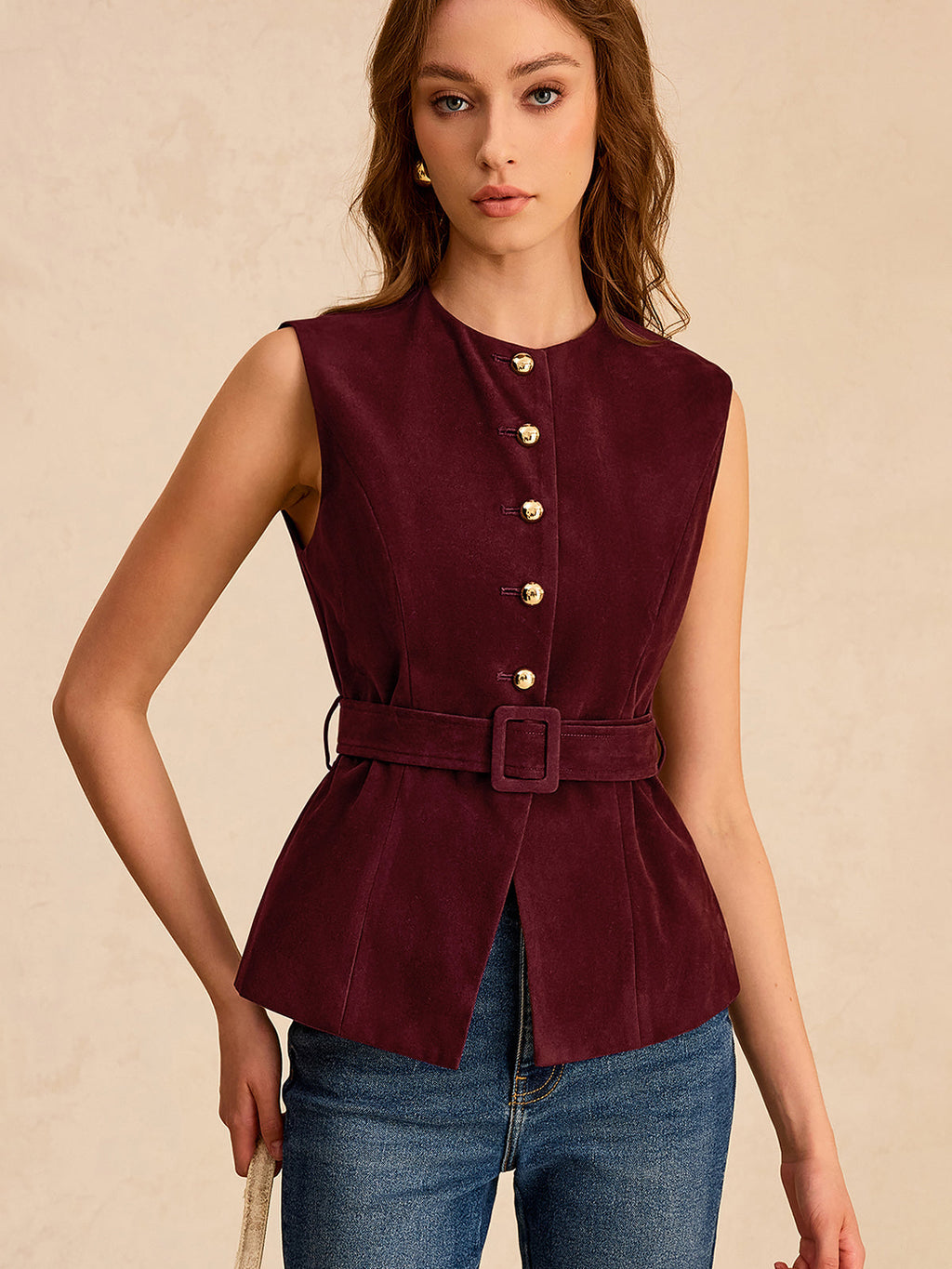 Suede Vest with Belt
