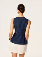 Denim Slim Button Sleeveless Vest