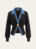 Denim Trim Metal Button Cardigan