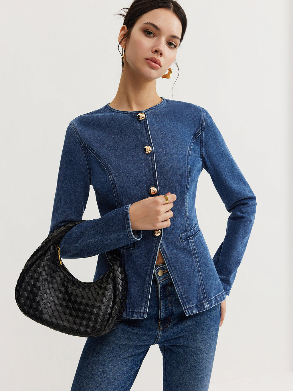 Button Down Denim Slim Jacket