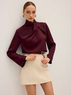 Satin Draped High Neck Blouse