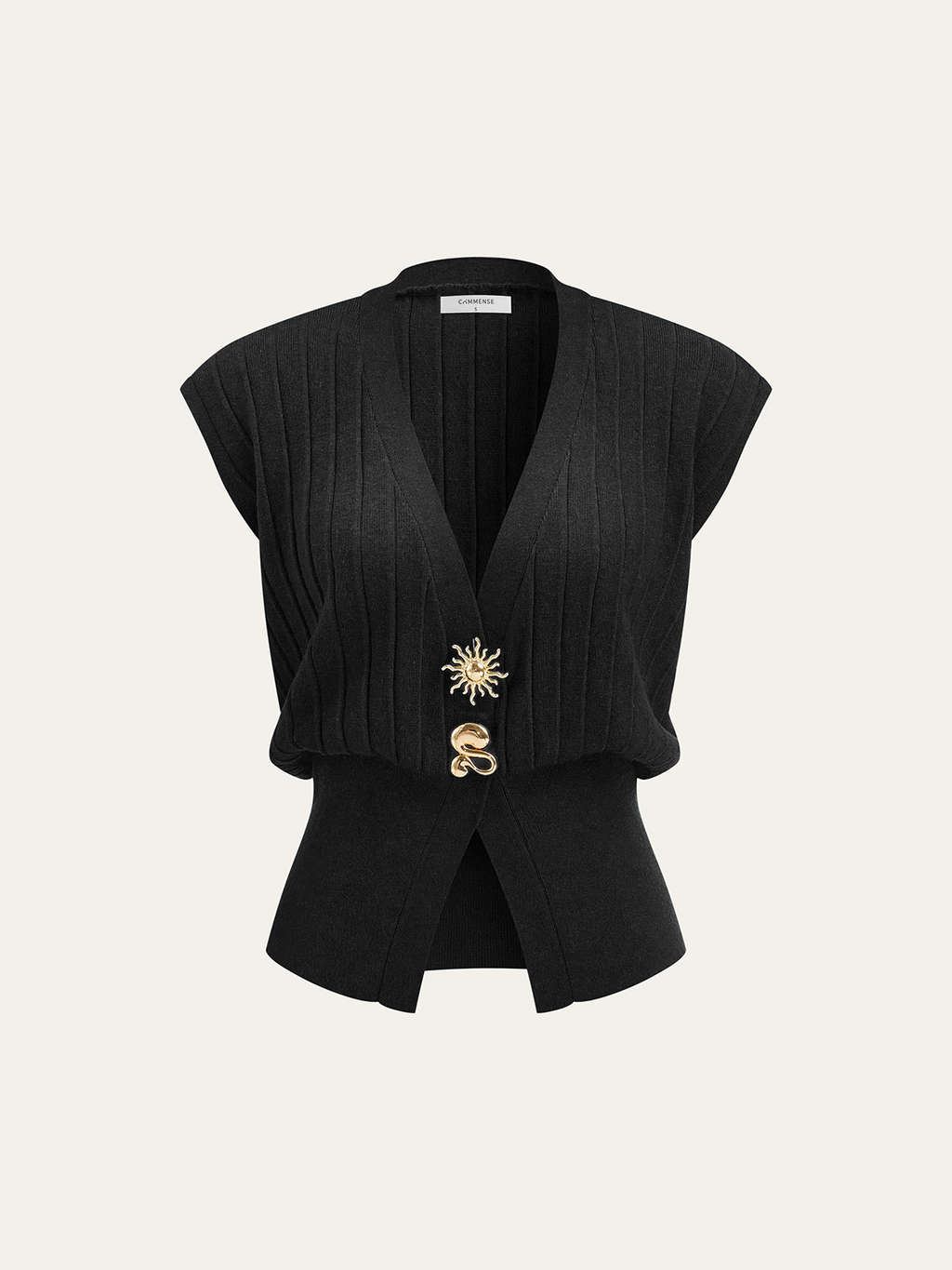Metal Detail Cap Sleeve Ribbed Knit Vest