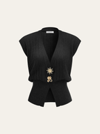 Metal Detail Cap Sleeve Ribbed Knit Vest