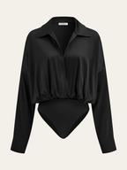 Satin Collared Long Sleeve Bodysuit