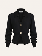 Contrast Trim Button Wool Blend Cardigan