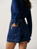 High-Waisted Button-Front Denim Short