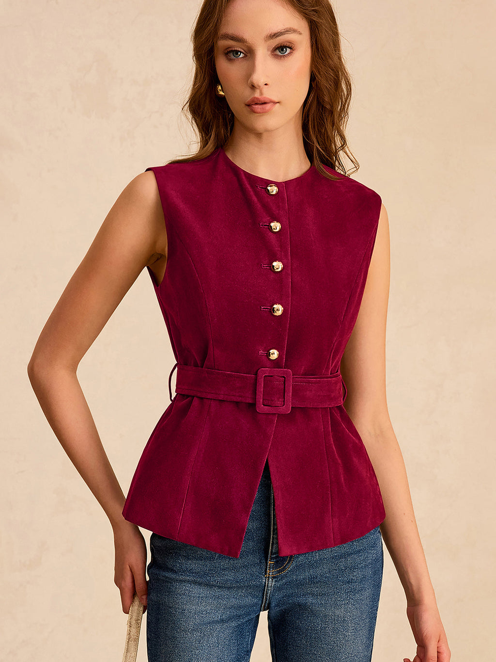 Suede Vest with Belt