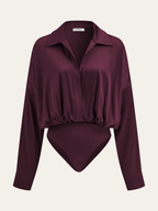 Satin Collared Long Sleeve Bodysuit