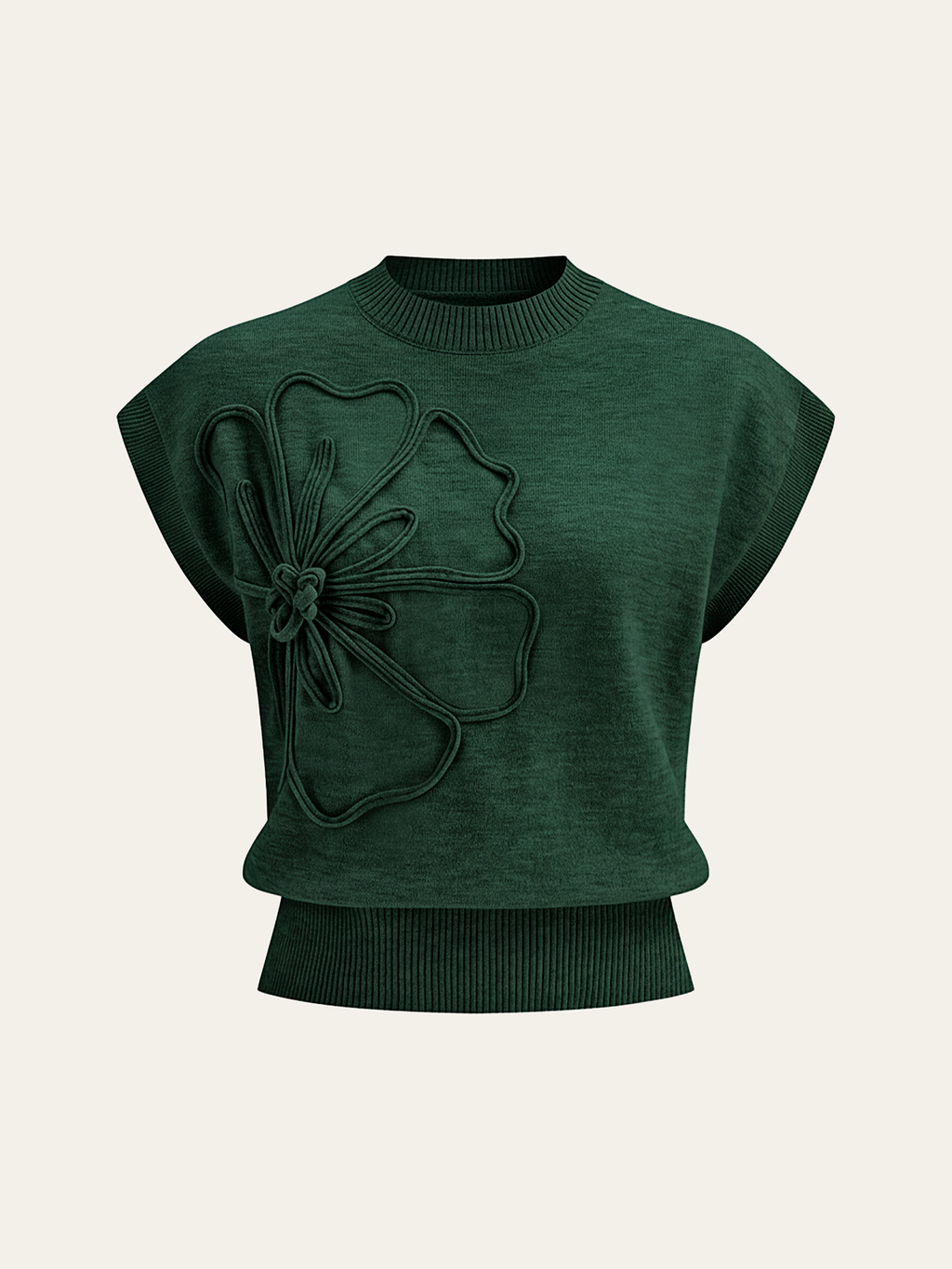 Flower Applique Cap Sleeve Knit Top