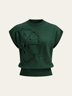 Flower Applique Cap Sleeve Knit Top