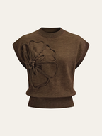 Flower Applique Cap Sleeve Knit Top