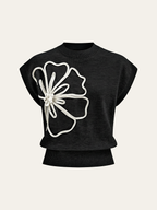Flower Applique Cap Sleeve Knit Top