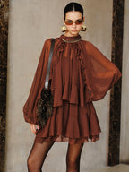Tiered Ruffle Chiffon Mini Dress Set with Liner