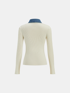 Wool Blend Denim Collar Metal Button Cardigan