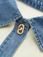 Wool Blend Denim Collar Metal Button Cardigan