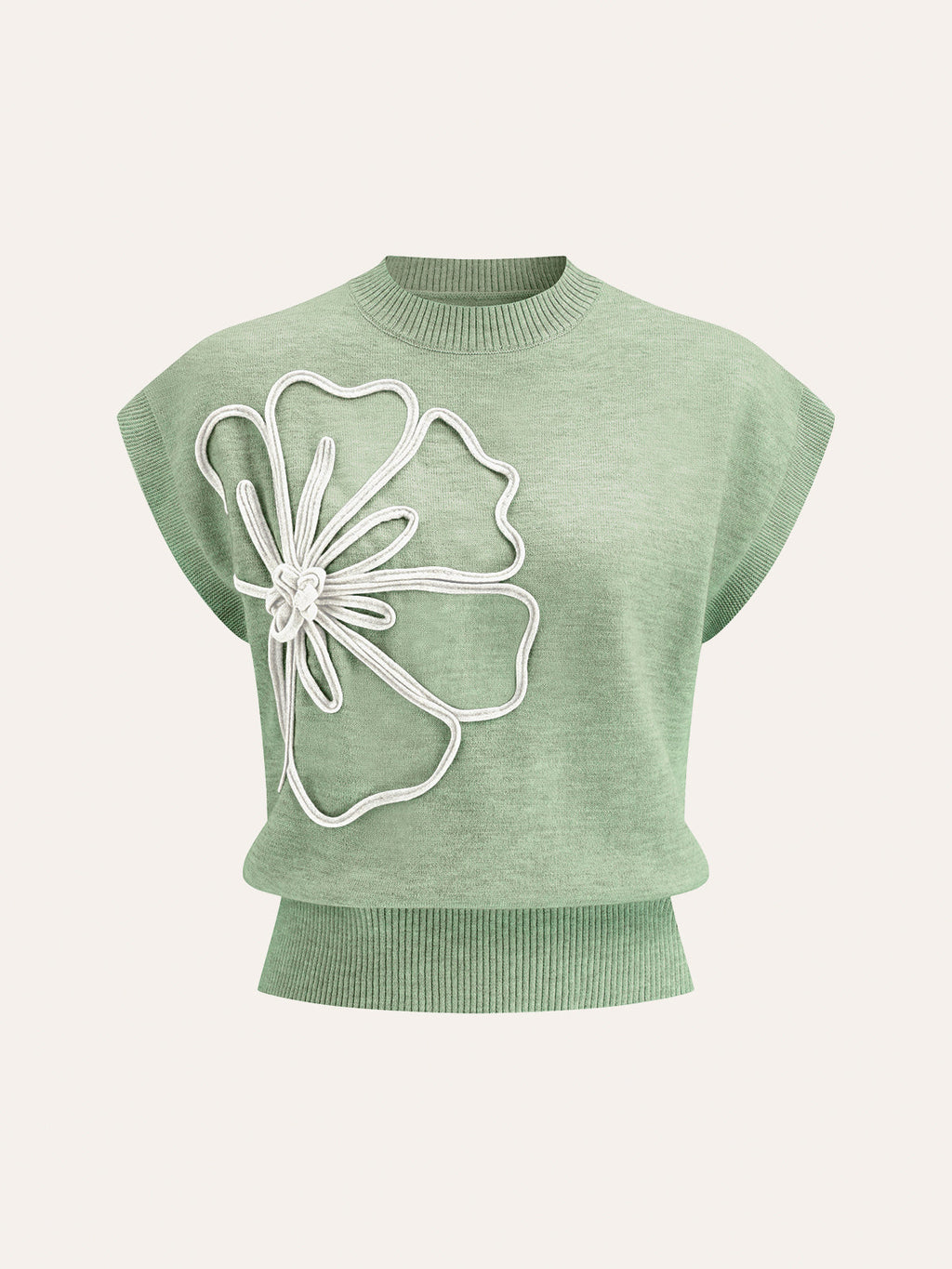 Flower Applique Cap Sleeve Knit Top
