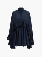 "LISA" Semi-Sheer Chiffon Ruffle Dress With Outer Cape