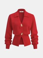 Contrast Trim Button Wool Blend Cardigan