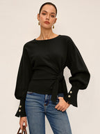 Twist Knot Balloon Sleeve Sweatshirt