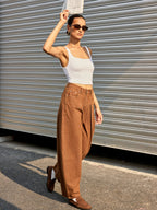 Mid-Waist Denim Wide-Leg Pants