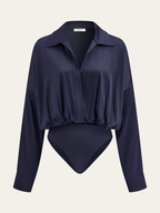 Satin Collared Long Sleeve Bodysuit
